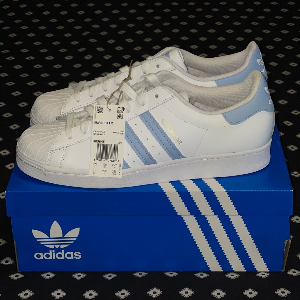 Adidas Superstar sneaker in Ambient White Sky color men’s size 11.